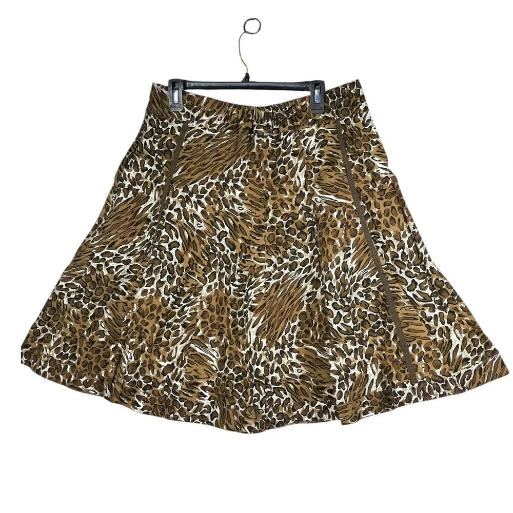 Westbound Petites Animal Print A-Line Skirt Brown‎ Leopard Tiger Cotton PXL